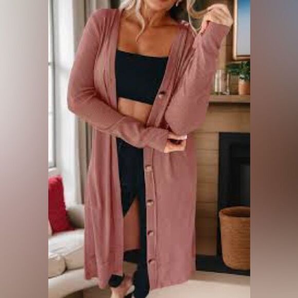 Newport News Tops - Newport News Long Cardigan | mauve pink